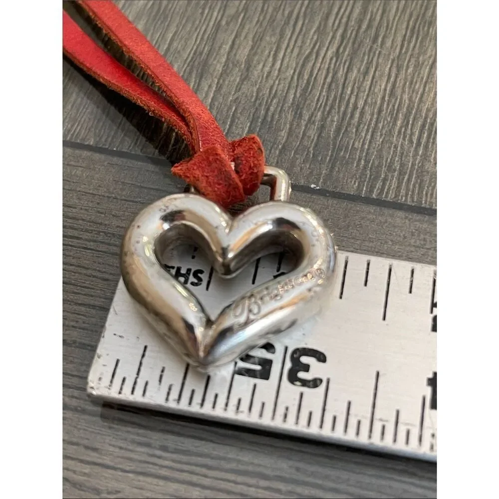 Brighton Replacement Heart Fob Hang Tag Red Leather - Silver-tone Heart